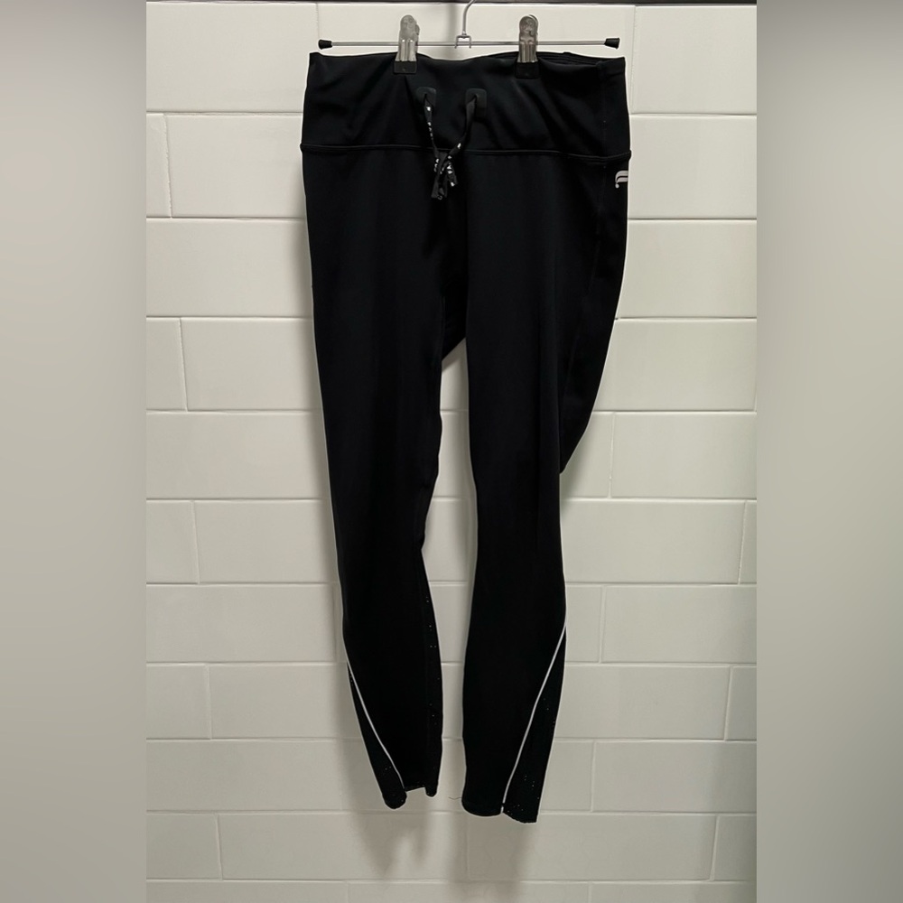 Fabletics Black Leggings with White piping perforated Accents